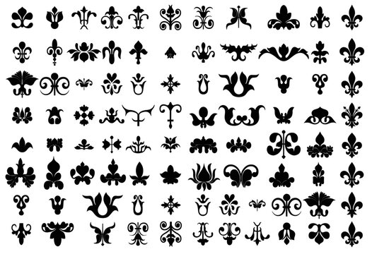Vintage Decorative Floral Ornaments Vector Set Fleur de Lis Icons Collection