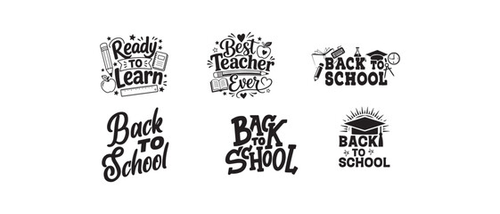 Fototapeta premium Back to school illustrations with motivational quotes and typography