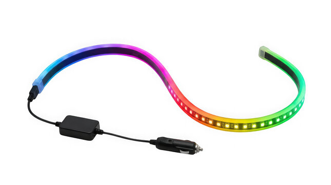 flexible rgb led light strip neon color glowing isolated on transparent background