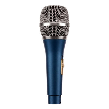 Karaoke mic isolated on a transparent or white background. Professional blue audio equipment for corporate party entertainment, successful company speech and festive musical event.