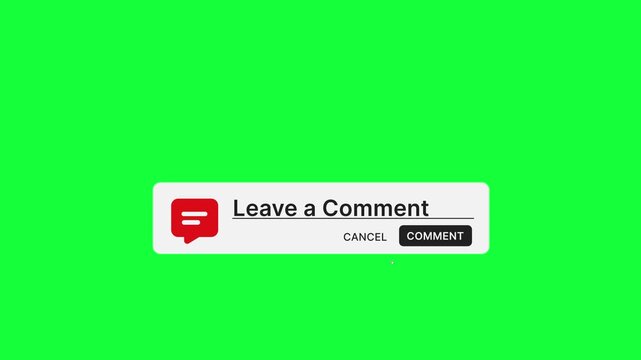 Leave a comment animated box pack with mouse click changing text to posted and thanks on green screen background, 4K call to action overlay
