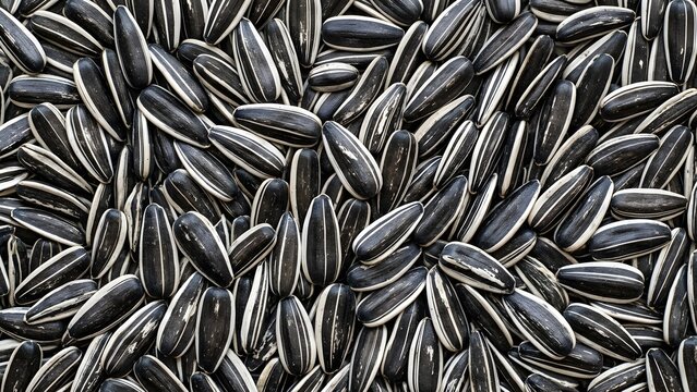 Texture of sunflower seeds, natural food pattern with striped shells