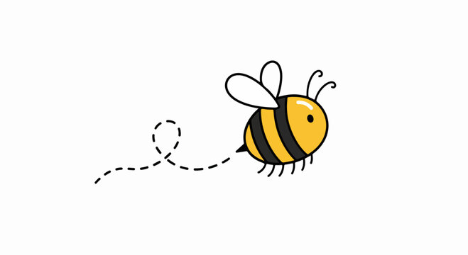 Cartoon bee flying with dotted path illustration