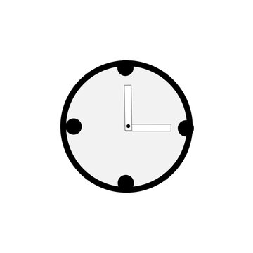 A minimalist analog clock vector icon with a modern black and white design. This illustration features a clean circle with four time markers at 12, 3, 6, and 10 .