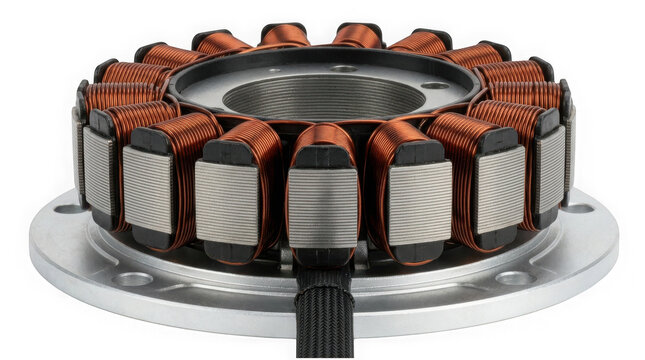 motorcycle engine alternator stator coil copper wire assembly isolated on transparent background