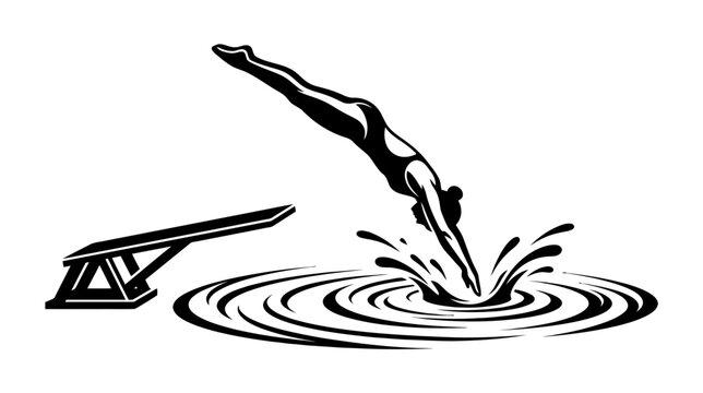Diver Splash, Diving Board Silhouette, Sports Action, Water Sport, Athlete Jump
