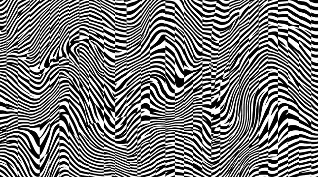 Wavy striped pattern. Optical illusion. Dynamic background. Displacement from multiple sliced lines