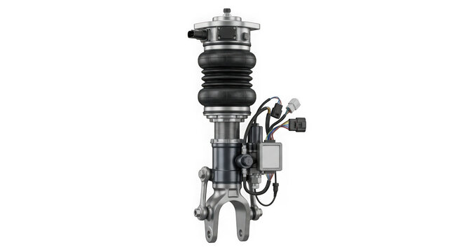 car suspension coilover shock absorber strut assembly part isolated on transparent background