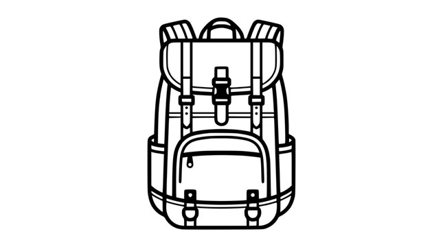 Isolated line art backpack on transparent background