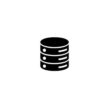 Database icon. Solid black glyph of a database for data storage and server.