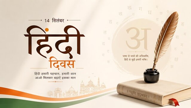 Hindi Diwas Celebration Poster with Devanagari Typography and Indian Cultural Design