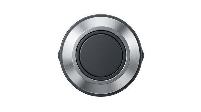 silver metal round push button switch electronic component isolated on transparent background