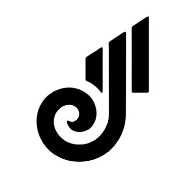 A stylized black musical note logo on a white background.A stylized black musical note logo on a white background, featuring a swirling curve and clean lines, conveying a sense of creativity 
