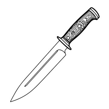 Knife Vector Illustration Isolated on White Background, Sharp Stainless Steel Blade with Black Handle, Classic Kitchen and Chef Cutting Tool Design