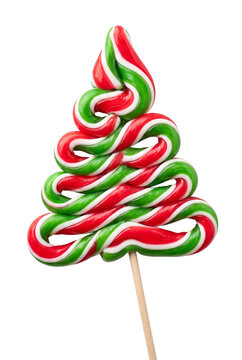 Christmas tree shaped lollipop isolated on transparent background