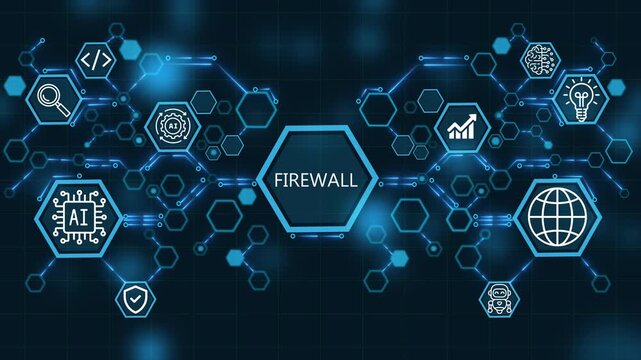 Futuristic firewall and AI Technology Network Concept &ndash; Digital Business Innovation Animation.4k video