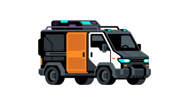 Compact futuristic delivery van with a boxy cargo body