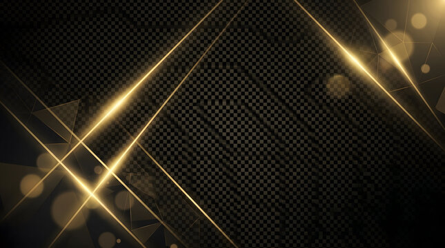 Futuristic dark background with glowing gold neon lines and polygon wireframe tech texture