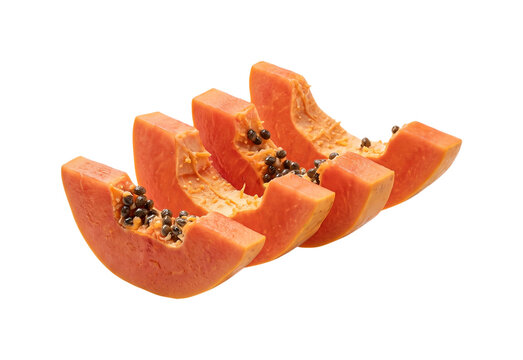 Fresh papaya slices isolated on transparent background
