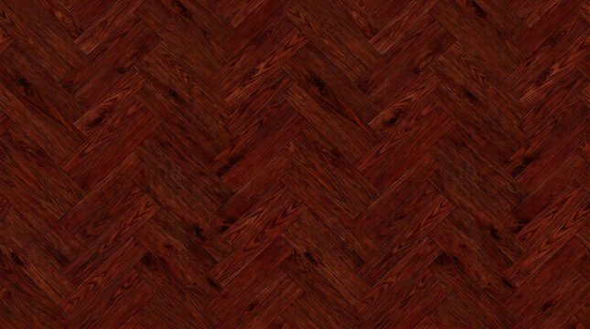 Dark mahogany herringbone wood parquet texture background with seamless hardwood floor pattern
