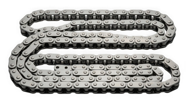 silver metal bicycle roller chain drivetrain component isolated on transparent background