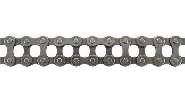 heavy duty metal motorcycle roller chain drive component isolated on transparent background