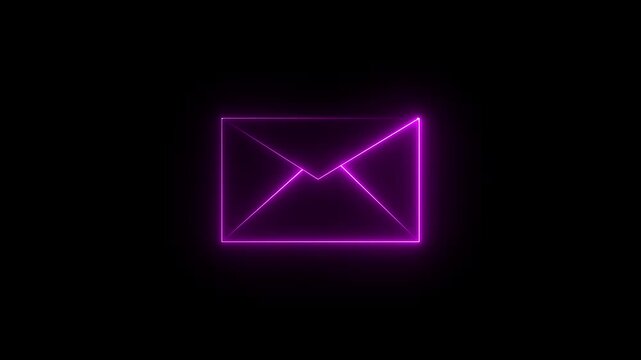 neon pink color message icon animation with black background Glowing neon message box icon animation video notice receive massage animated sign symbol. Message mail box, 4k video animation