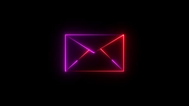 neon pink and red color message icon animation with black background Glowing neon message box icon animation video notice receive massage animated sign symbol. Message mail box, 4k video animation