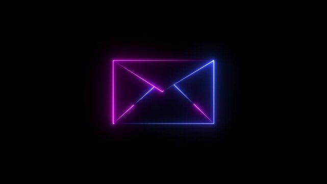 neon blue and pink color message icon animation with black background Glowing neon message box icon animation video notice receive massage animated sign symbol. Message mail box, 4k video animation