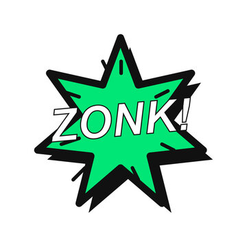 zonk comic book sound effect speech bubble vector illustration. green pop art burst star with white text for comic strip, graphic novel, action sound expression