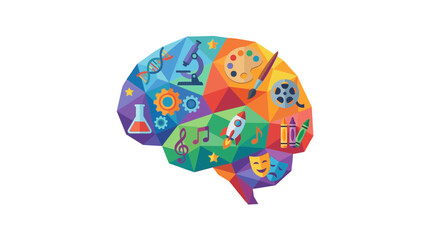 Fototapeta premium Abstract Brain with Icons of Knowledge and Creativity