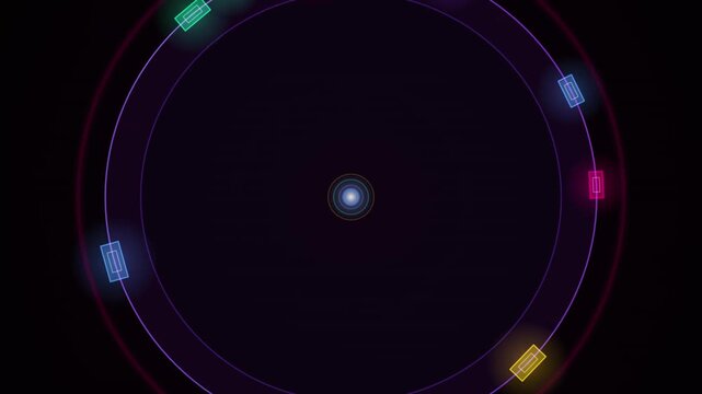 Dynamic neon circular tech background with glowing elements