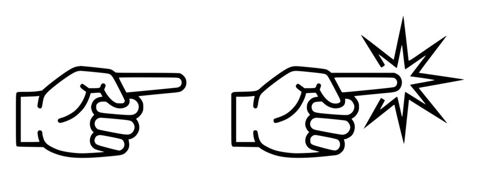 Pointing Hand set with two illustrations featuring pointing gesture, finger, direction, and emphasis with line art and black and white
