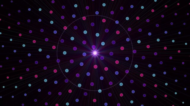 Abstract technology background with colorful dots radiating from a central point