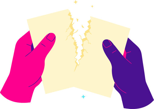 Hands tearing paper sheet document cancellation