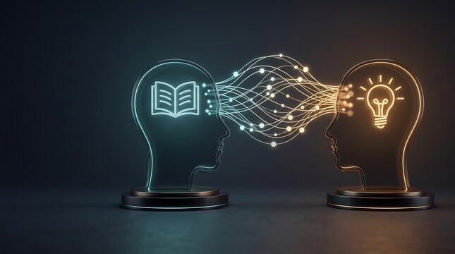 Digital Education And Knowledge Transfer Concept With Connected Artificial Intelligence Brains