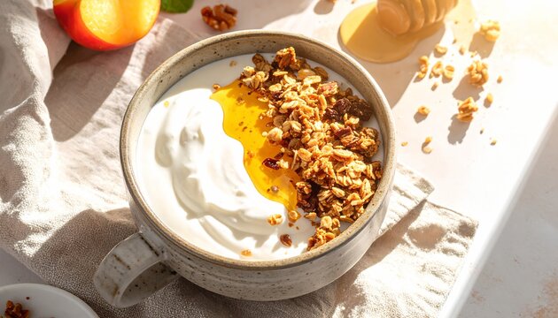 Creamy Yogurt Bowl with Granola and Honey Bright Table