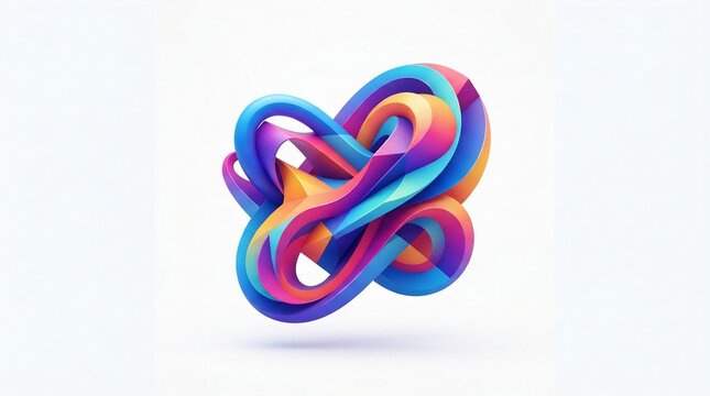 Colorful abstract 3D twisted ribbon loop element with vibrant gradients on white background for modern creative graphic design