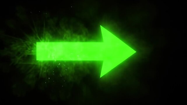 Bright Neon Green Arrow with Glowing Light Path on Dark Background.