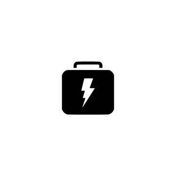 Defibrillator icon. Solid black glyph of an aed for cardiac emergency and rescue.