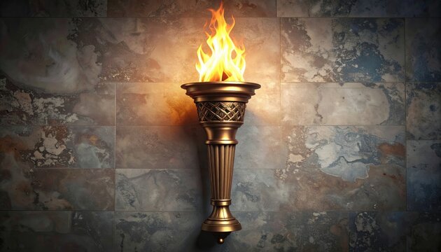 Illuminating Tradition: A Classic Torch with Fiery Flames on Stone Background