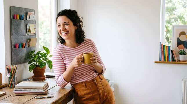 Woman looking thoughtfully at her phone or documents indoors perfectly crafted