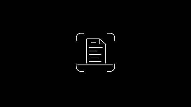 Document scanning animation showing digital paper document being scanned for secure data capture processing verification and electronic file management workflow