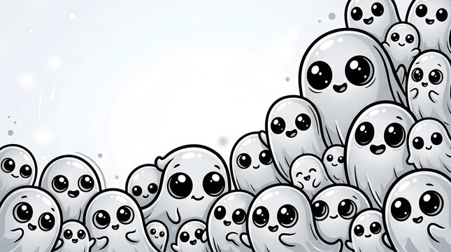 Seamless repeating pattern of skulls or ghosts charmingly captured