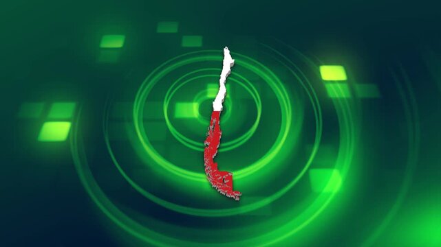 Chile Flag on its Country Map, 3D Map Flag Opener Suitable for Politics, Elections, Travel, News and Sports Events and Presentations