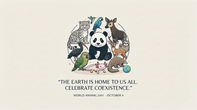 World Animal Day Poster with Endangered Animals and Coexistence Message