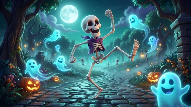 Spooky glowing skulls or ghosts for Halloween magnificently framed
