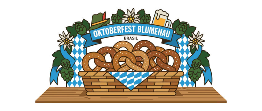 Oktoberfest Blumenau Brazil Illustration with Pretzels and Traditional Elements