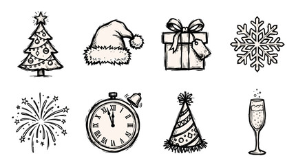 Fototapeta premium Hand Drawn Holiday and New Year Celebration Icon Set