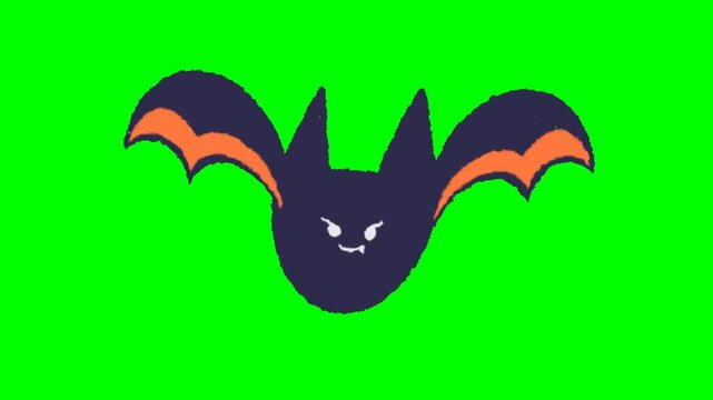 Halloween Flying Bat Green Screen Animation &ndash; Spooky Black Bat with Orange Wings Chroma Key Motion Graphic Overlay for Halloween Celebration GIF